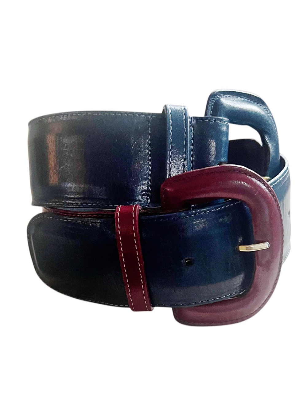 Ginnie Johansen Vintage Navy/Brown Leather Adjustable 2 Buckle Belt